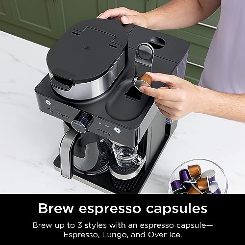 Black Espresso & Coffee Maker, Single-Serve & Capsule Compatible, Built-in Frother F509887