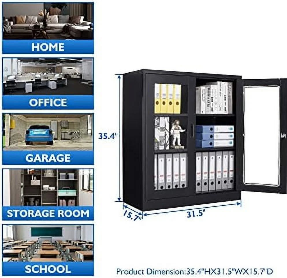 Metal Locking Cabinet with 2 Glass Doors and 4 Adjustable Shelves N575907