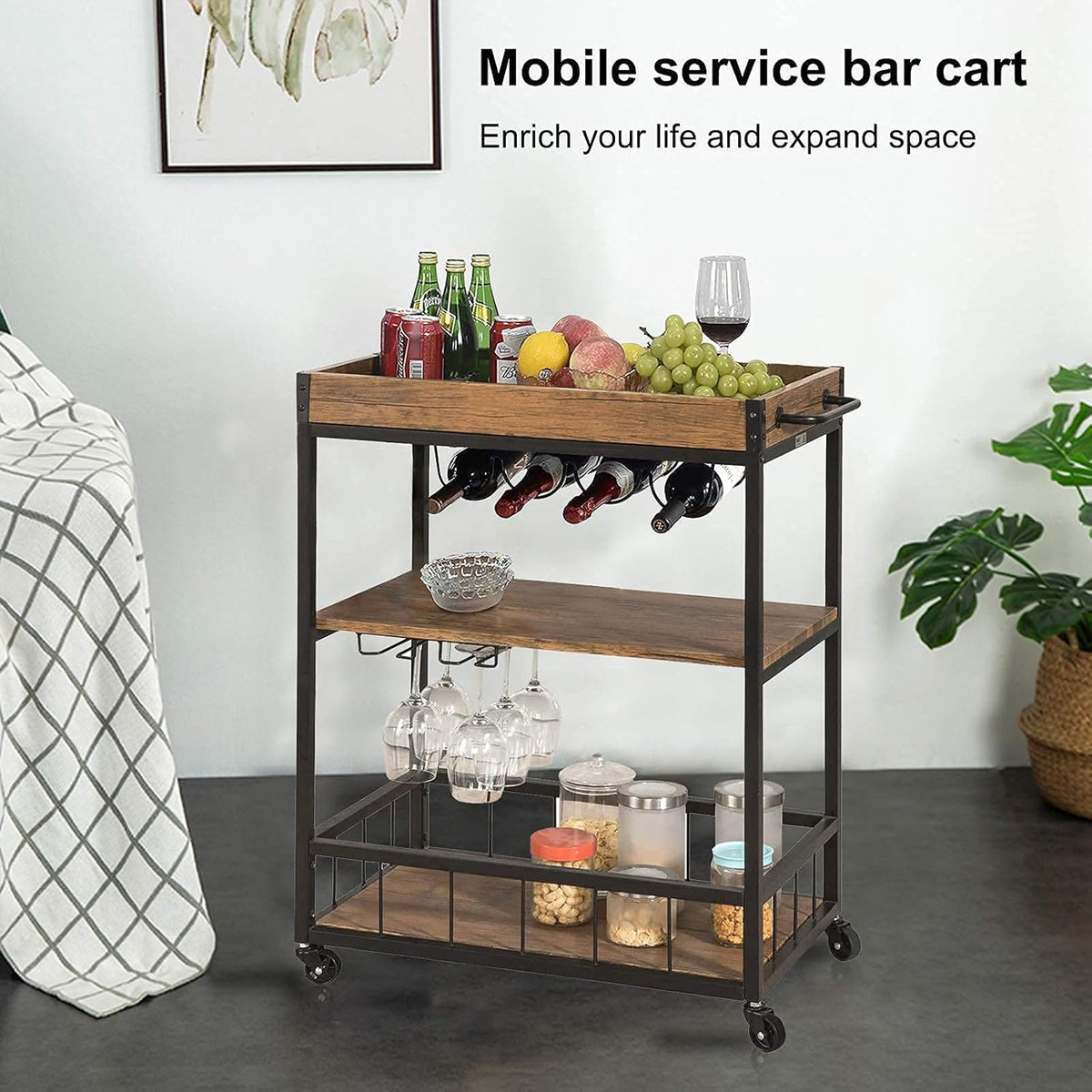 Bar Cart with 3-Tier Storage Shelves B346043