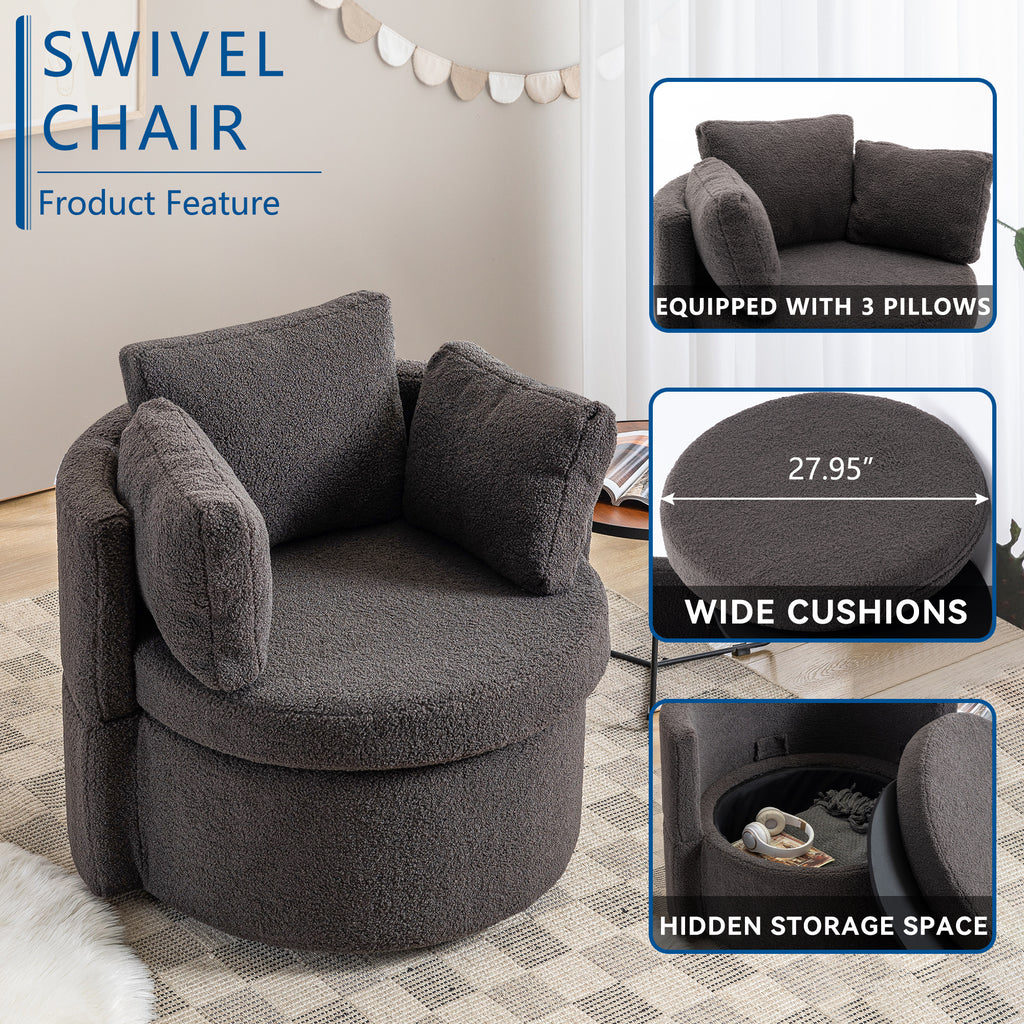 Dark Gray Teddy Velvet Swivel Accent Chair with Storage H981716