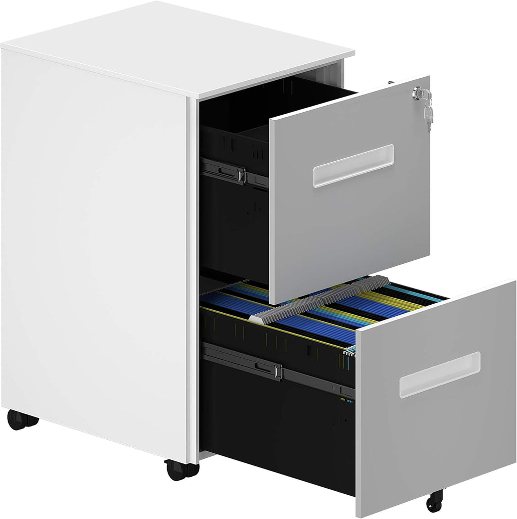 White 2-Drawer Mobile File Cabinet with Lock S95464