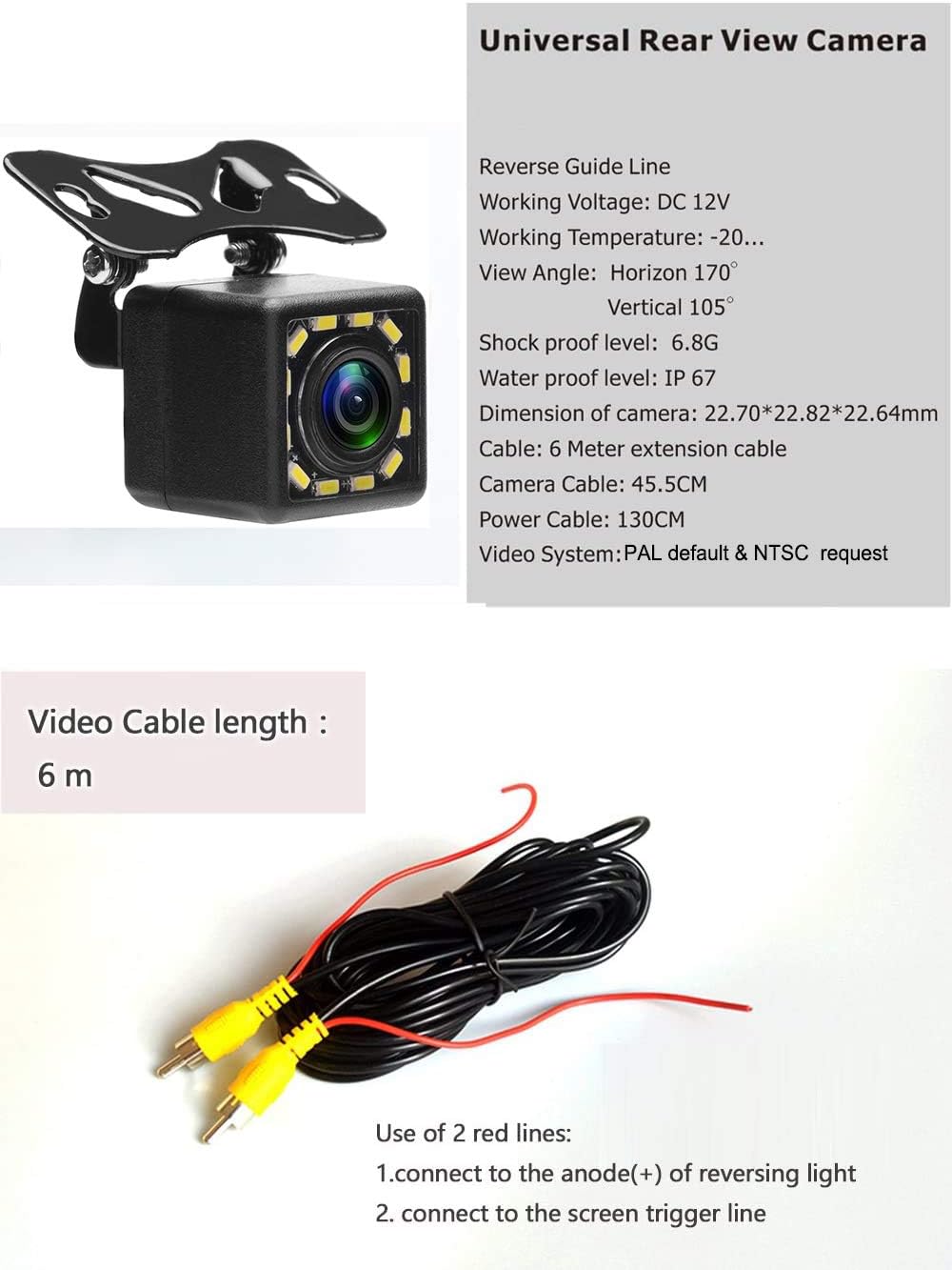 Waterproof 170° Wide Angle 12 LED Night Vision Backup Camera P888795