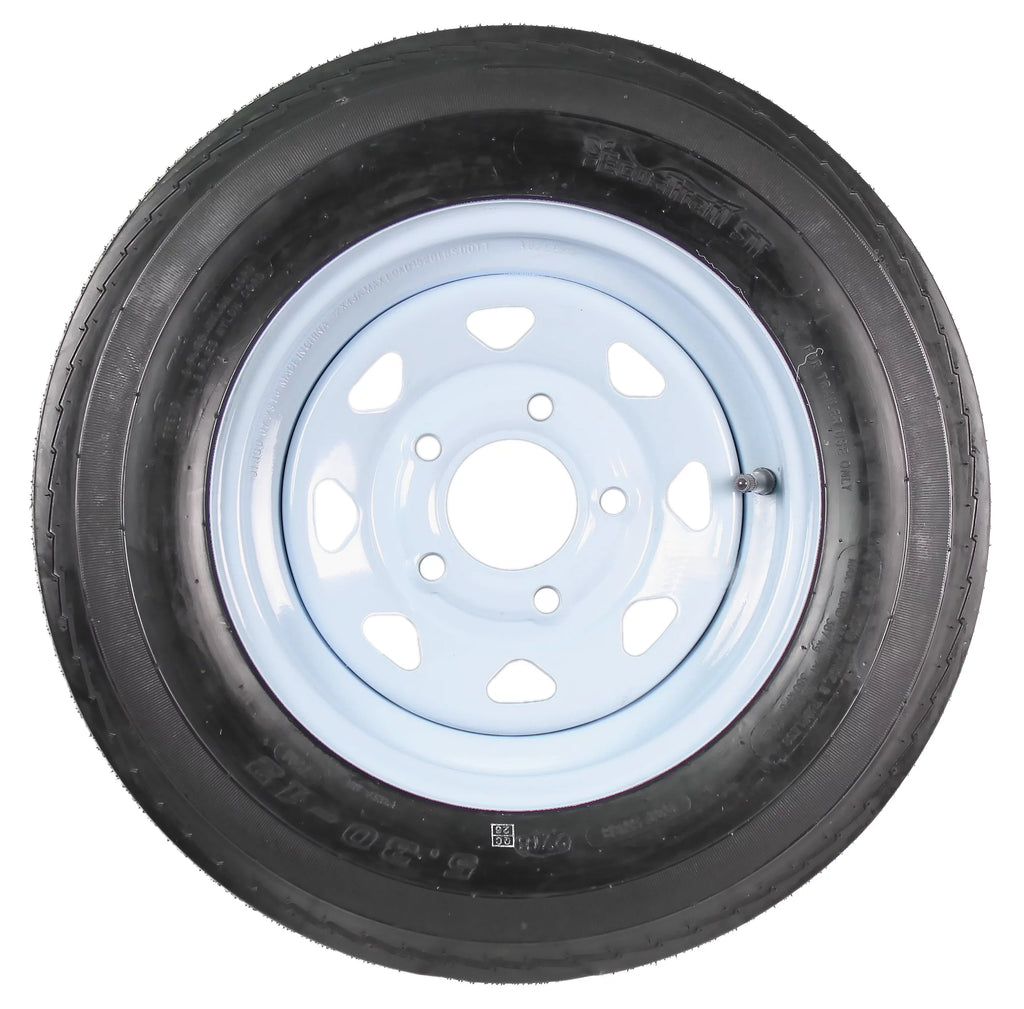 Two Trailer Tires On Rims 5.30-12 5 Hole White Spoke B490