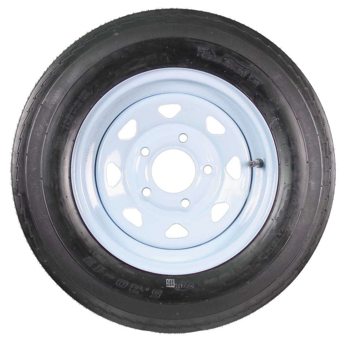 Two Trailer Tires On Rims 5.30-12 5 Hole White Spoke B490