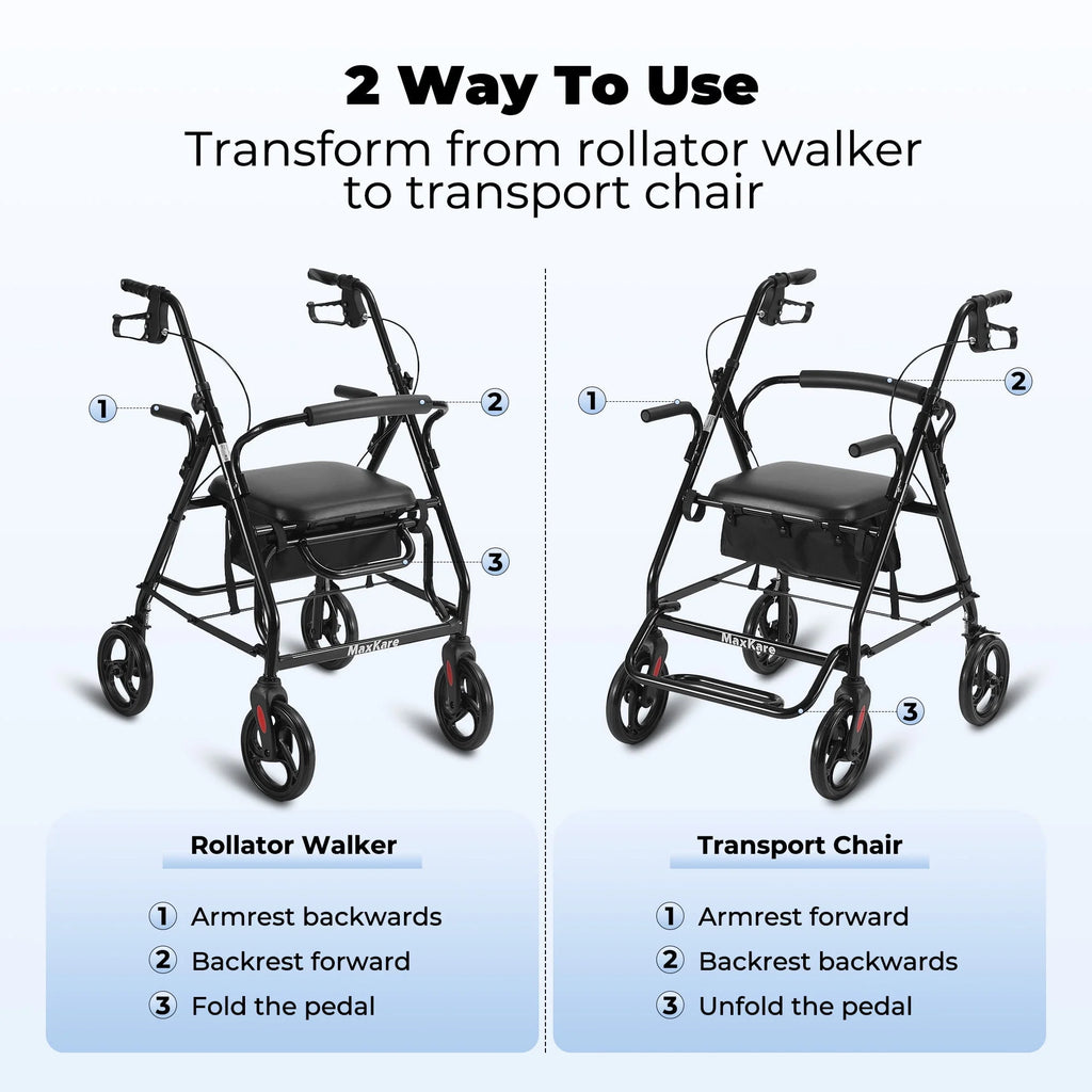 Black Height Adjustable Rollator Walker with Armrest and Backrest R160807