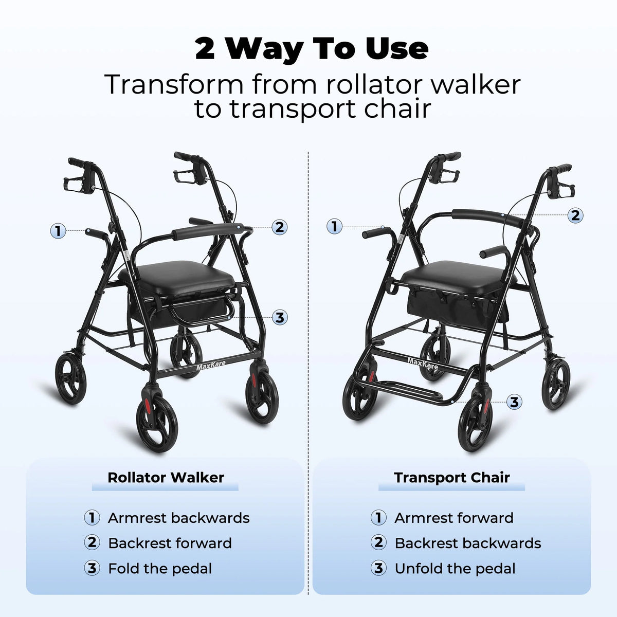 Black Height Adjustable Rollator Walker with Armrest and Backrest R160807
