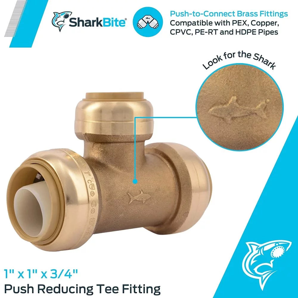 1 in. Push x 1 in. Dia. Brass Reducing Tee W171