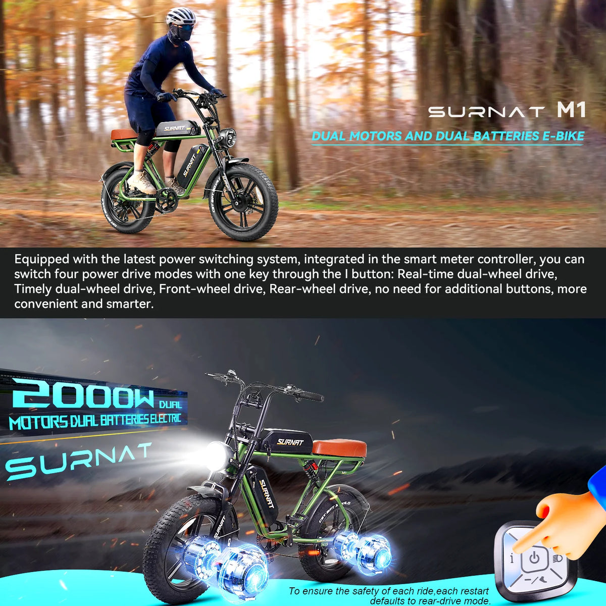 20" Dual Motor 2000W Fat Tire Electric Bike M51495