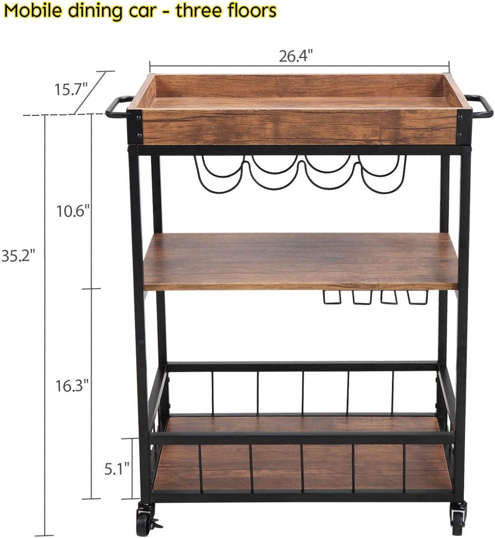 Bar Cart with 3-Tier Storage Shelves B346043