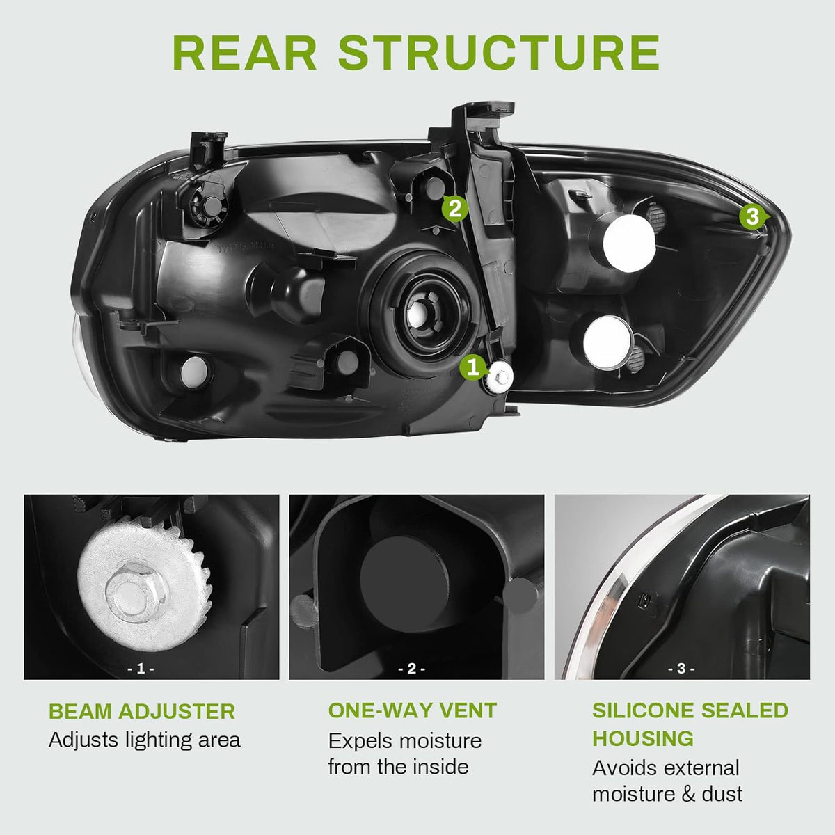 Headlight Assembly Black Housing Clear Lens N6729