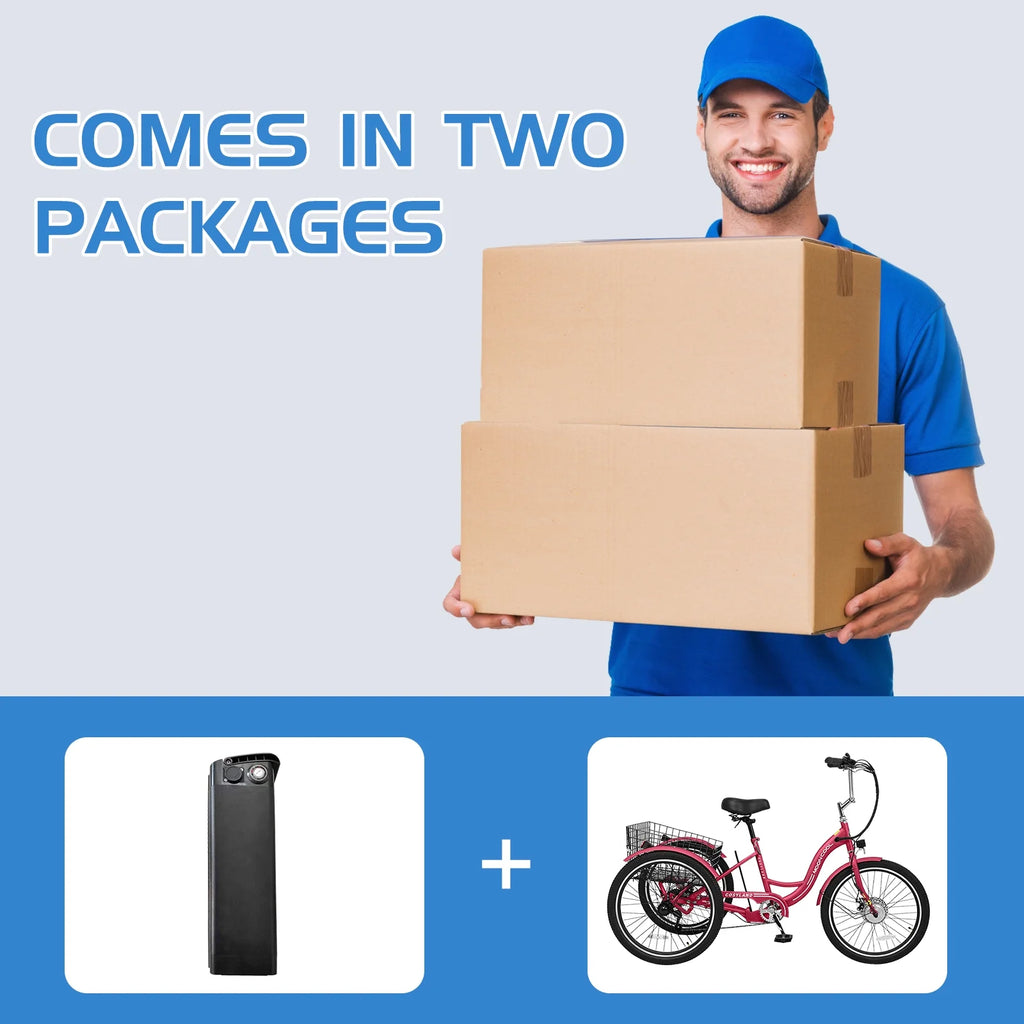 24Inch Electric Trike, 350W 36V 10AH Lithium Battery, 7 Speeds Three Wheel Bike N9026