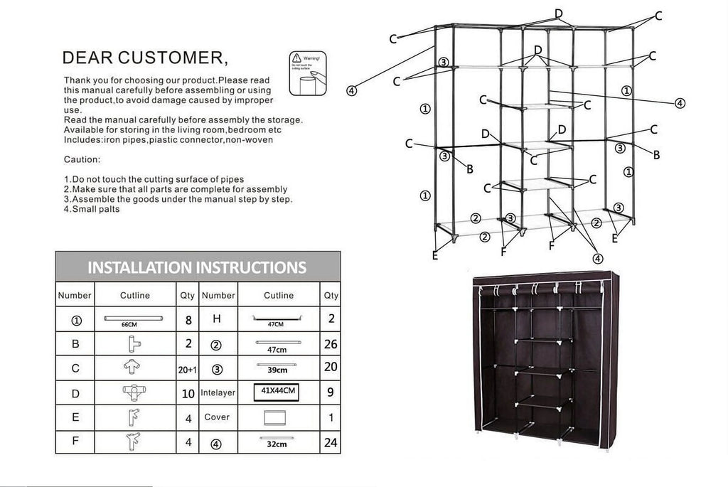 69'' Black Portable Closet Wardrobe with Metal Shelves P234