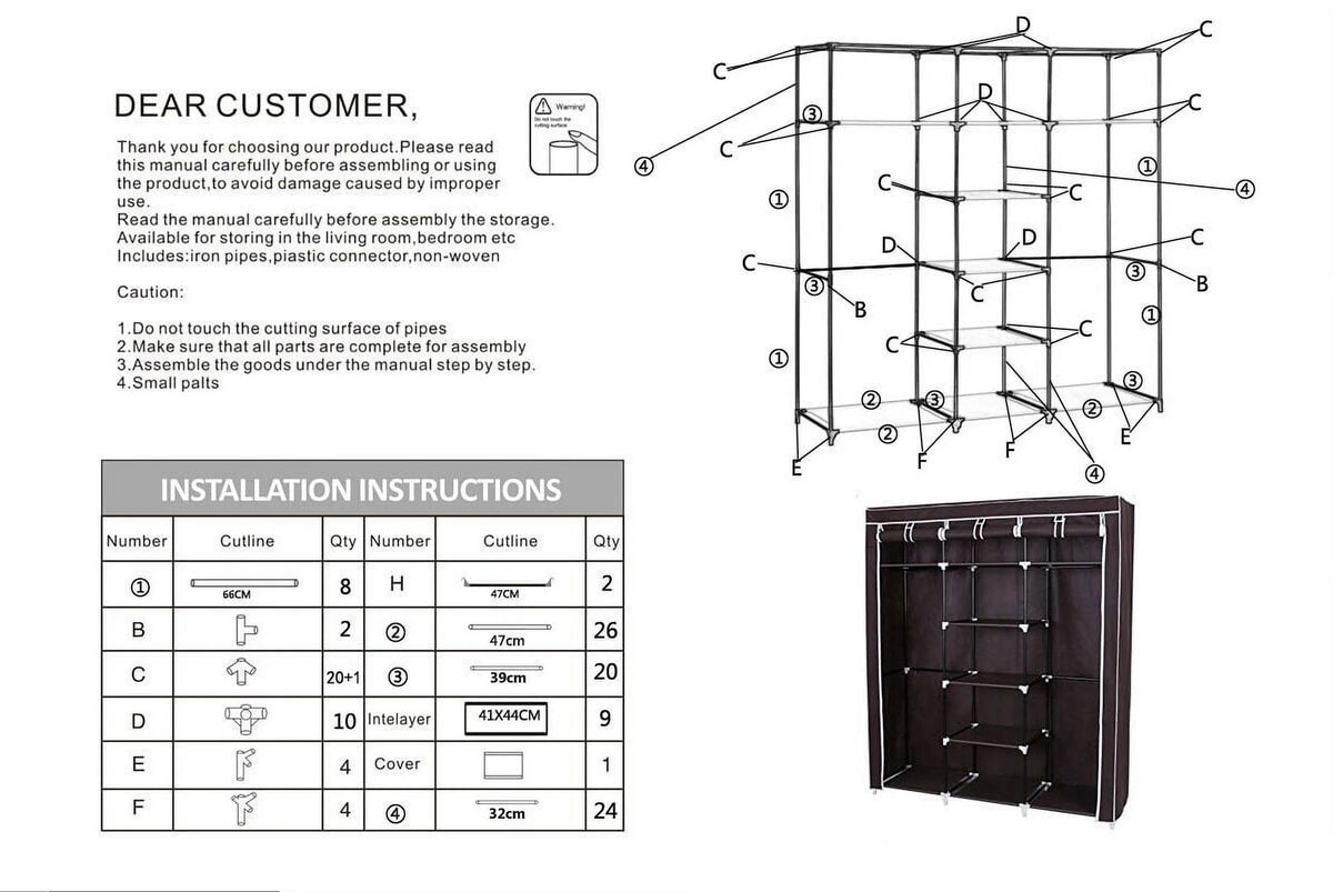 69'' Black Portable Closet Wardrobe with Metal Shelves P234