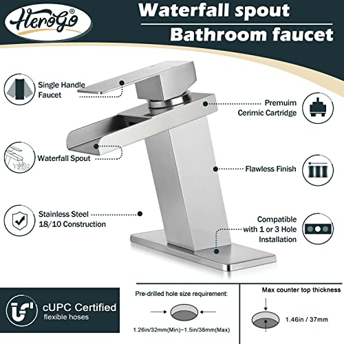 Brushed Nickel Single Handle Waterfall Bathroom Sink Faucet with Pop-up Drain L461