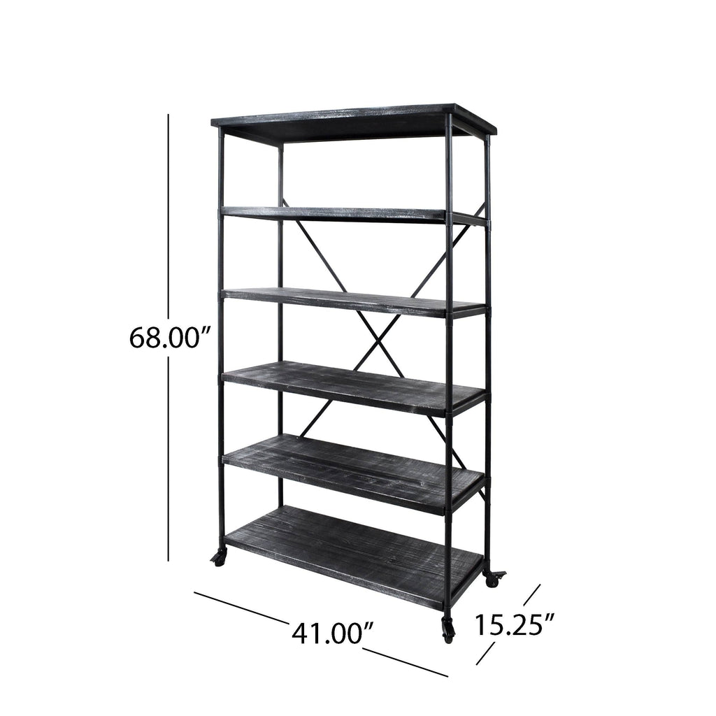 Industrial 5-Shelf Bookcase, Black Finish E6226