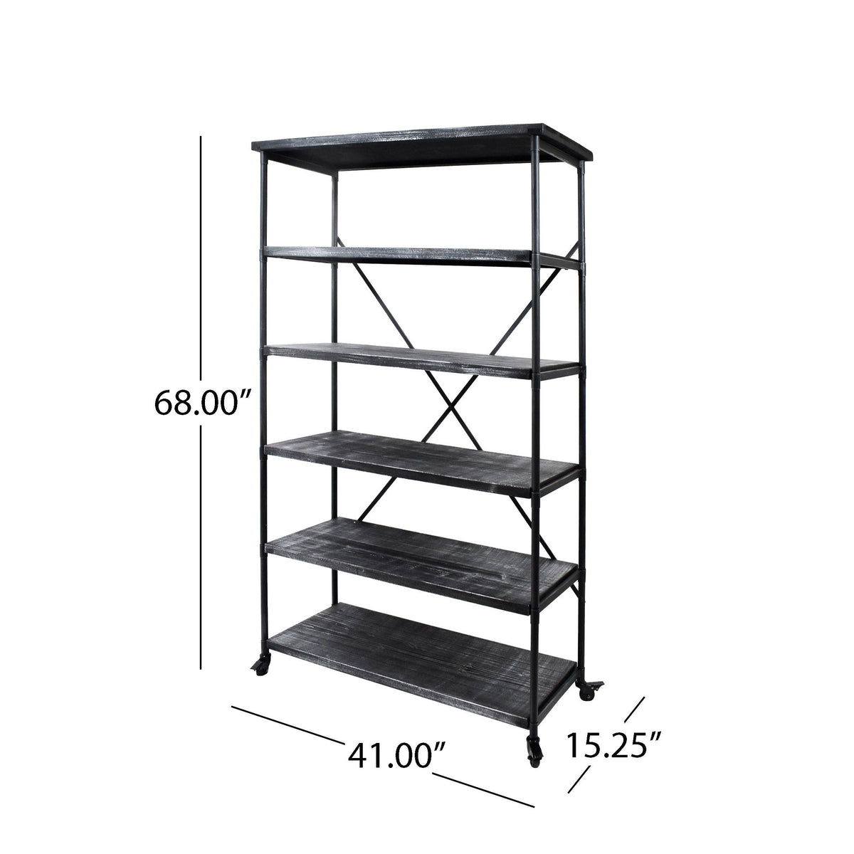 Industrial 5-Shelf Bookcase, Black Finish E6226