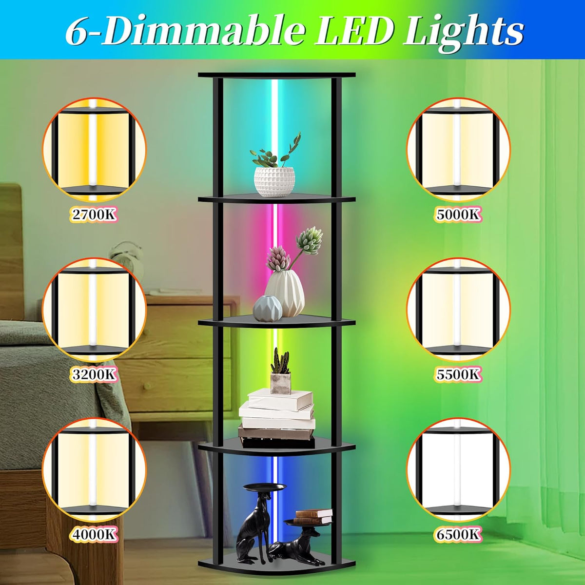 5 Tiers LED Corner Shelf with Remote Control Y807131