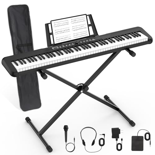 88 Key Semi Weighted Electric Digital Piano with Sustain Pedal, Power Supply, Stand, Carrying Case, Headphones M280276