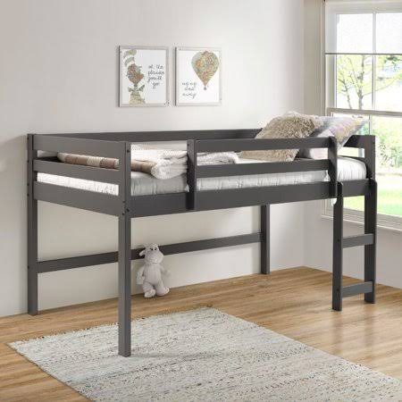 Solid Wood Twin Loft Bed Frame with Ladder, Gray W634