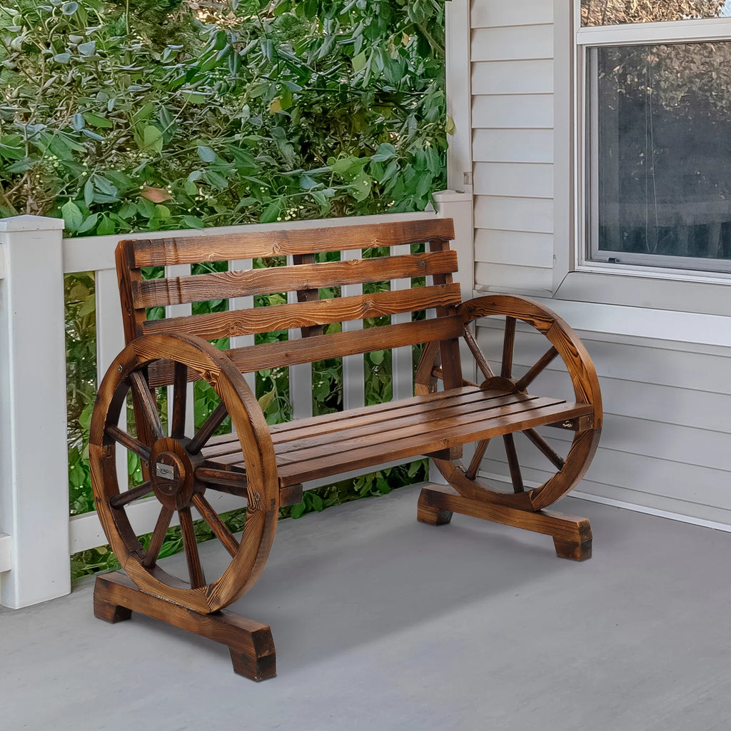 Rustic Wooden Wagon Wheel Bench B917
