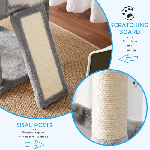 Smoky Gray 60 inches Cat Tree Tower with Scratching Posts H718613