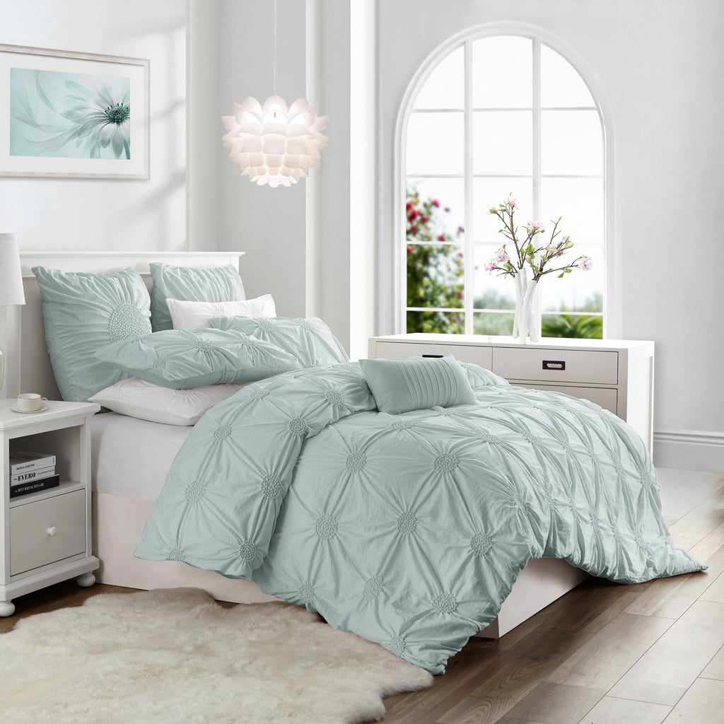Pale Blue Ruched Duvet Cover Set Full/Queen Q2206