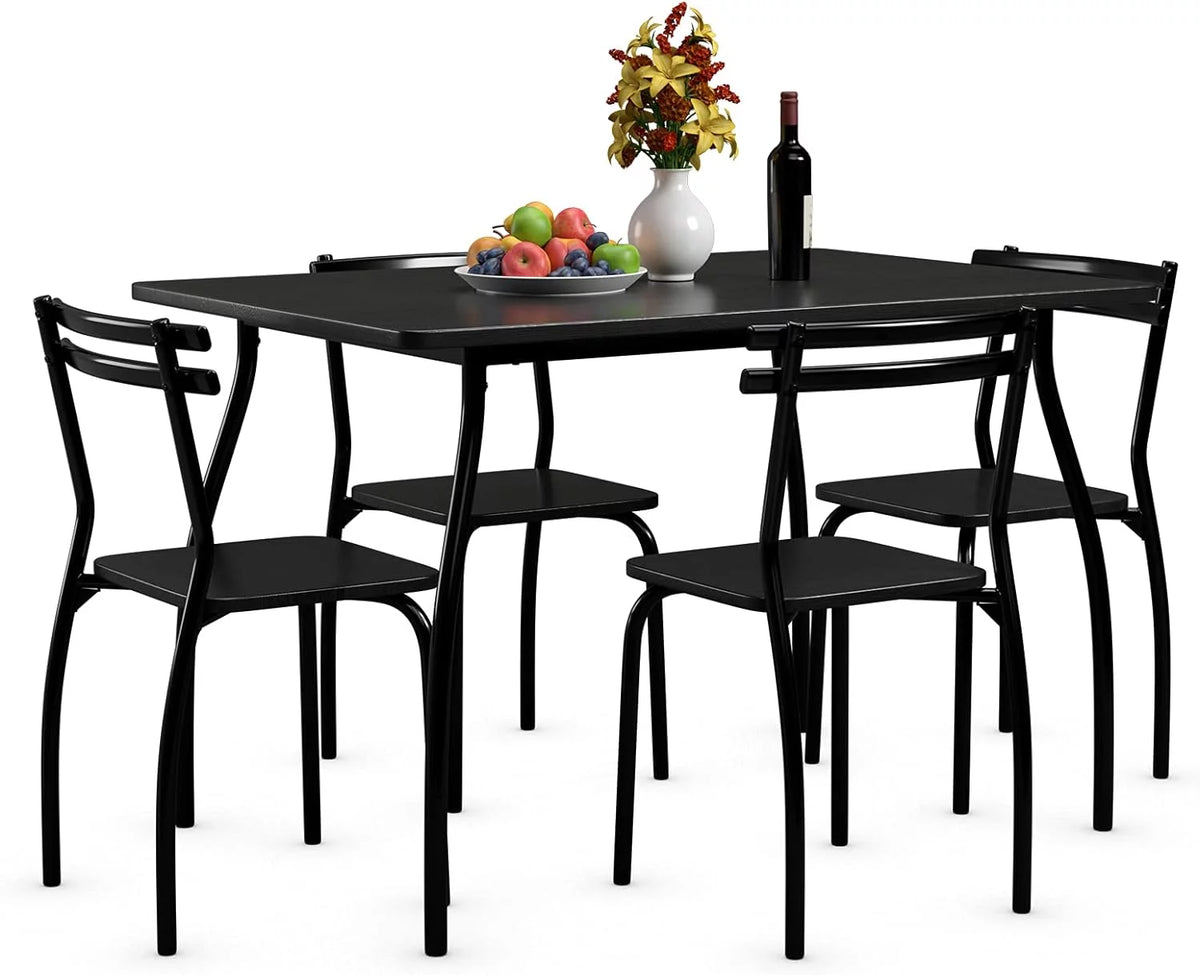 Modern Metal and Wood Rectangular Dining Table Set with 4 Chairs U4216