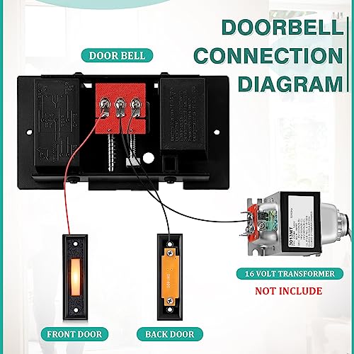 Wired Doorbell Chime Kit, 2 16V 10VA Two Note Lighted Doorbell Push Buttons, Black R723