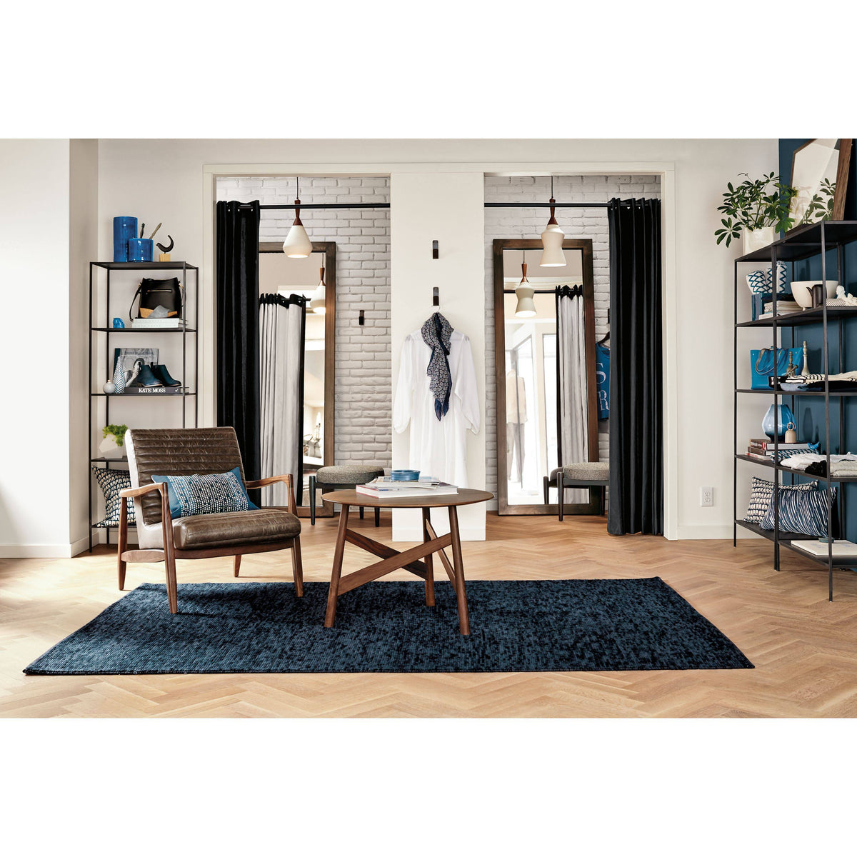 Modern Slim Bookcase Recycled Natural Steel Black Z794725