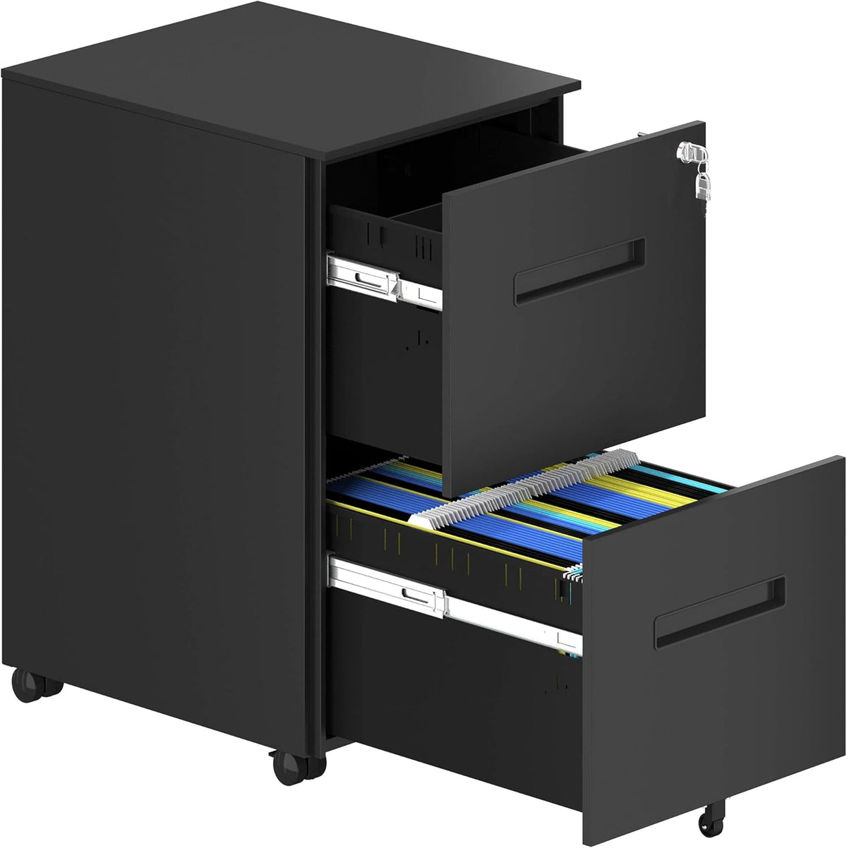 White 2-Drawer Mobile File Cabinet with Lock S95464