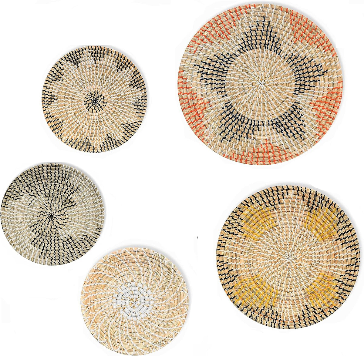 Set of 5 Pieces Seagrass Woven Wall Basket Decor M2864