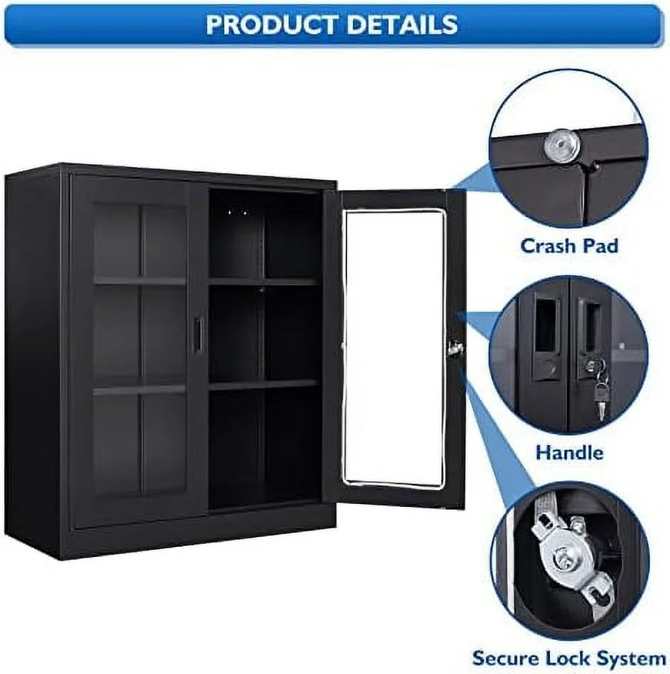 Metal Locking Cabinet with 2 Glass Doors and 4 Adjustable Shelves N575907