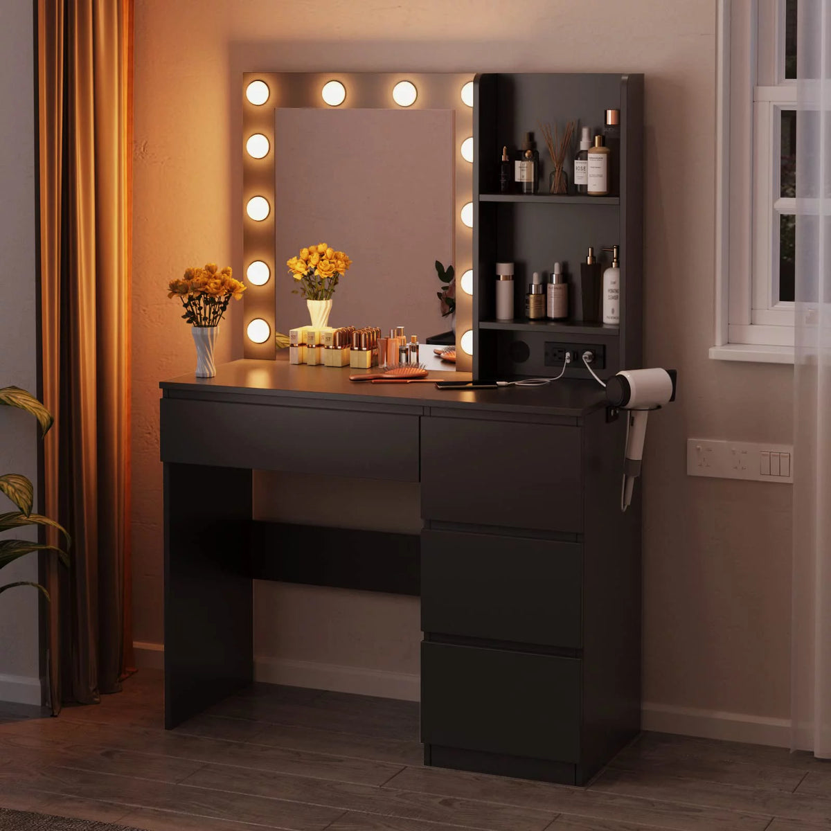 Black 4 Drawer Makeup Vanity Table L746