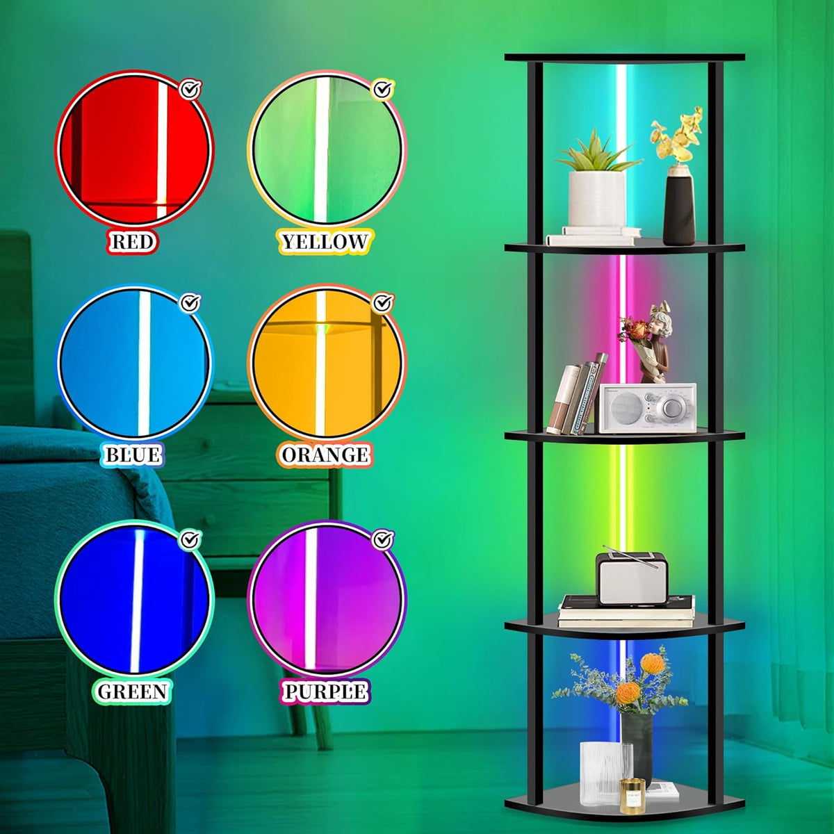 5 Tiers LED Corner Shelf with Remote Control Y807131