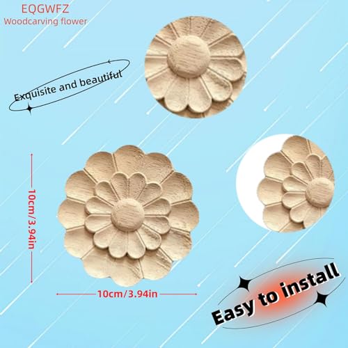 4Pcs Round Wood Appliques for Furniture Decoration (3.15"x3.15") C40966