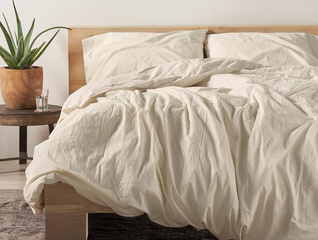 Organic Crinkled Percale King Duvet Cover Steel Blue I6214