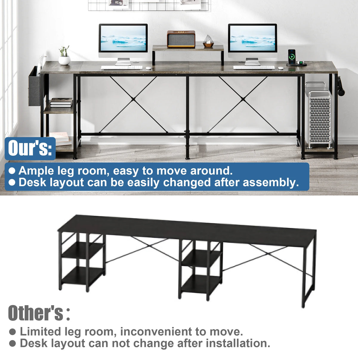 95" Grey Reversible L-Shaped Wood & Metal Computer Desk R30488