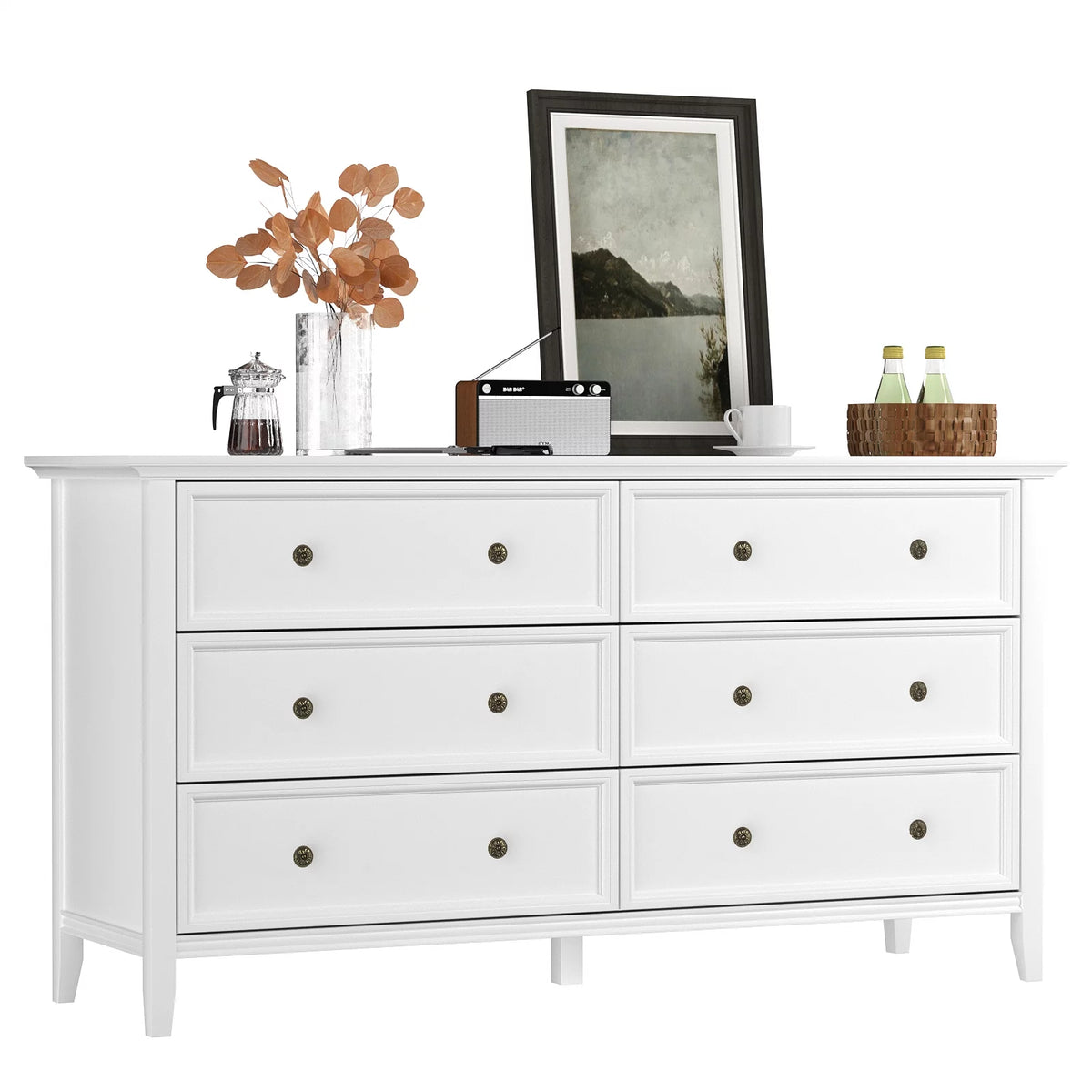 White 6 Drawer Solid Wood Dresser I652154