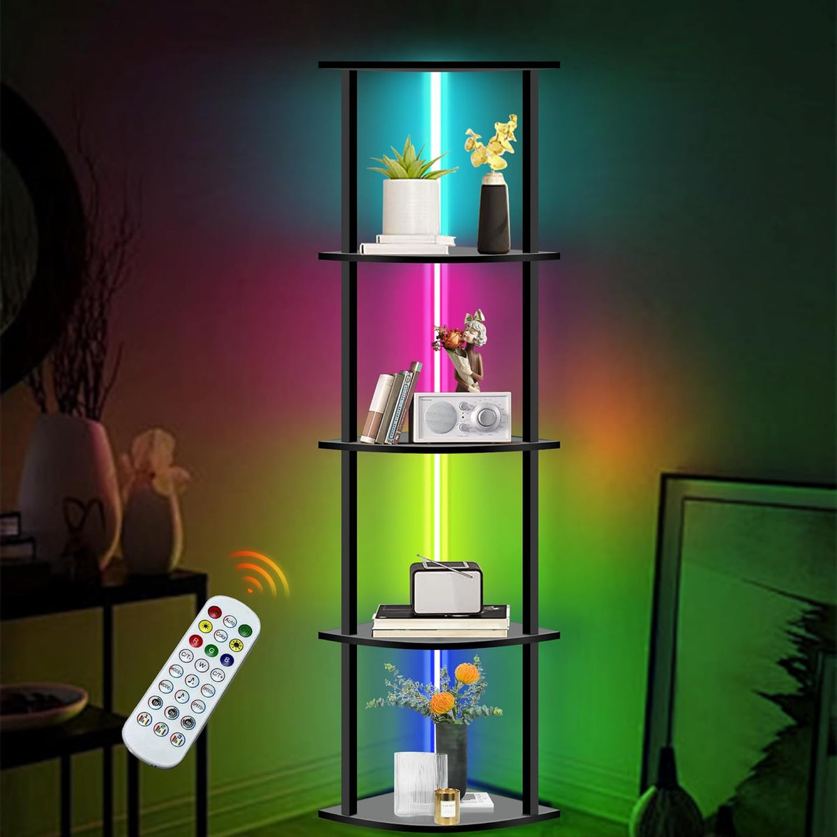 5 Tiers LED Corner Shelf with Remote Control Y807131