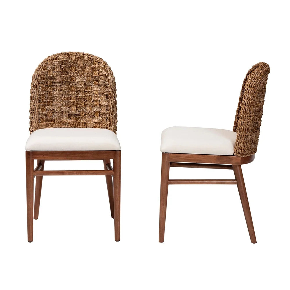 18.9" Acacia Wood & Seagrass Dining Chair in Brown Set of 2 F268