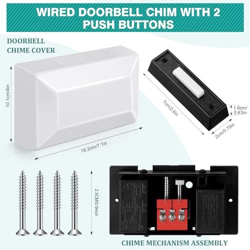 Wired Doorbell Chime Kit, 2 16V 10VA Two Note Lighted Doorbell Push Buttons, Black R723
