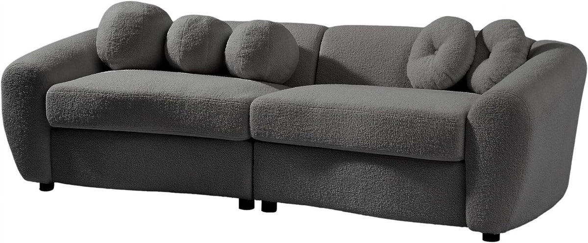 Grey Teddy Fabric 3 Seater Sofa with 5 Throw Pillows Z996385