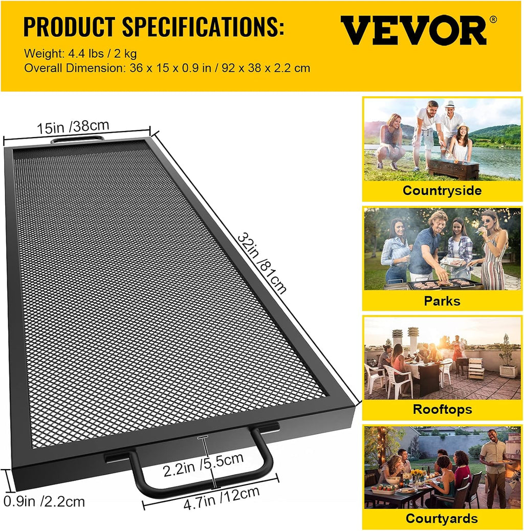 32 x 15 inch Black Steel Fire Pit Grill Grate S9162