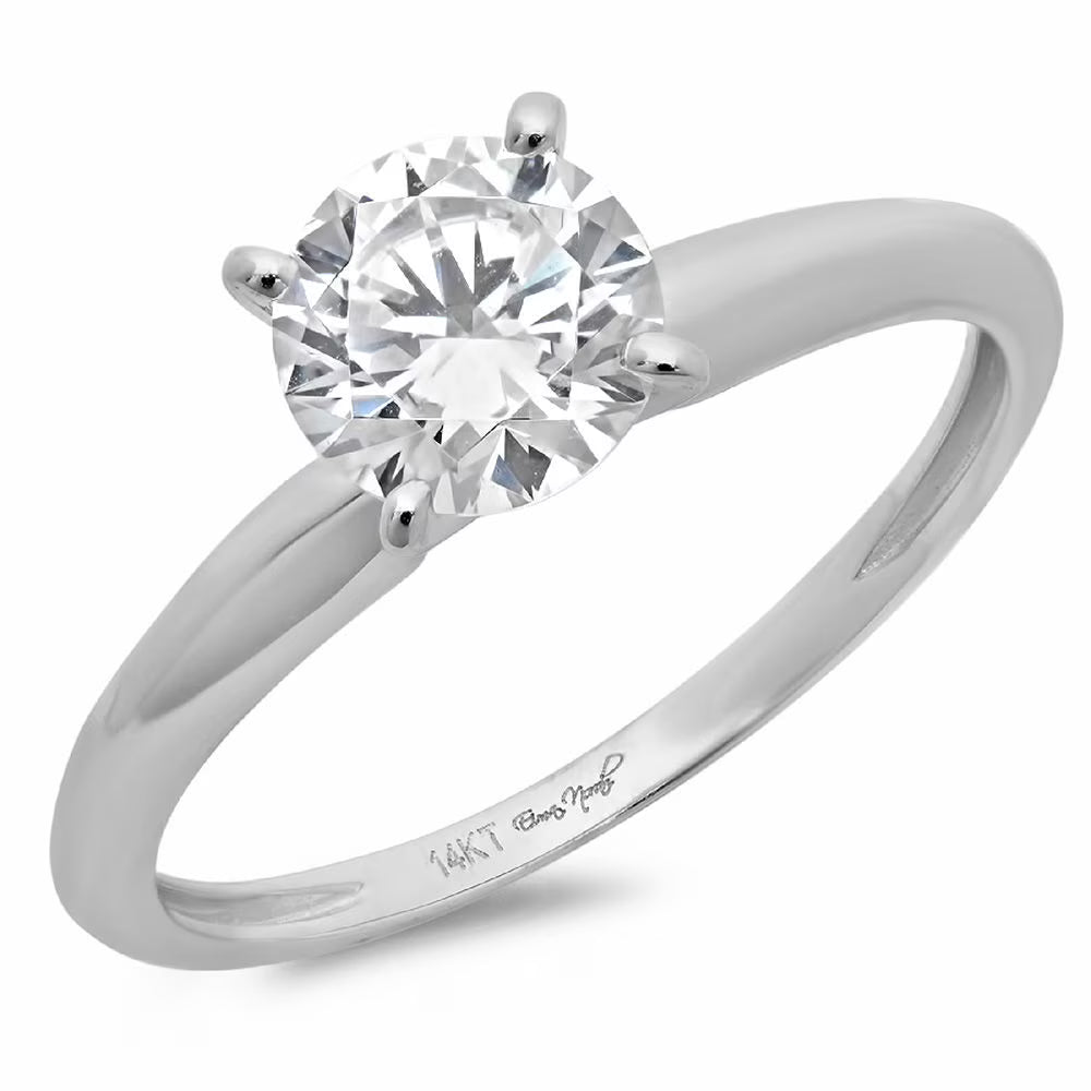 14K White Gold Solitaire Engagement Ring size 6.5 R429