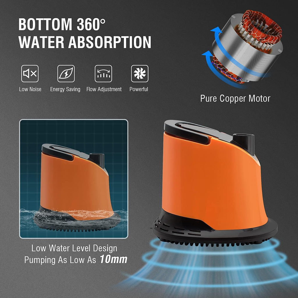 1100 GPH Submersible Water Pump with Adjustable Bottom Filter, Pack of 2 A5827