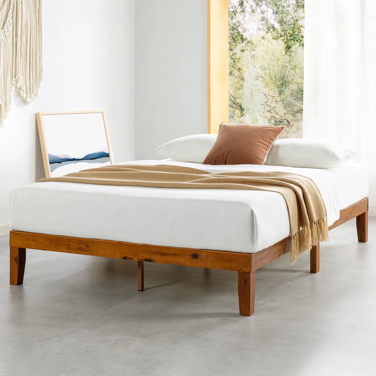 12" Solid Wood Platform Bed with Wooden Slats, Queen, Cherry F41928