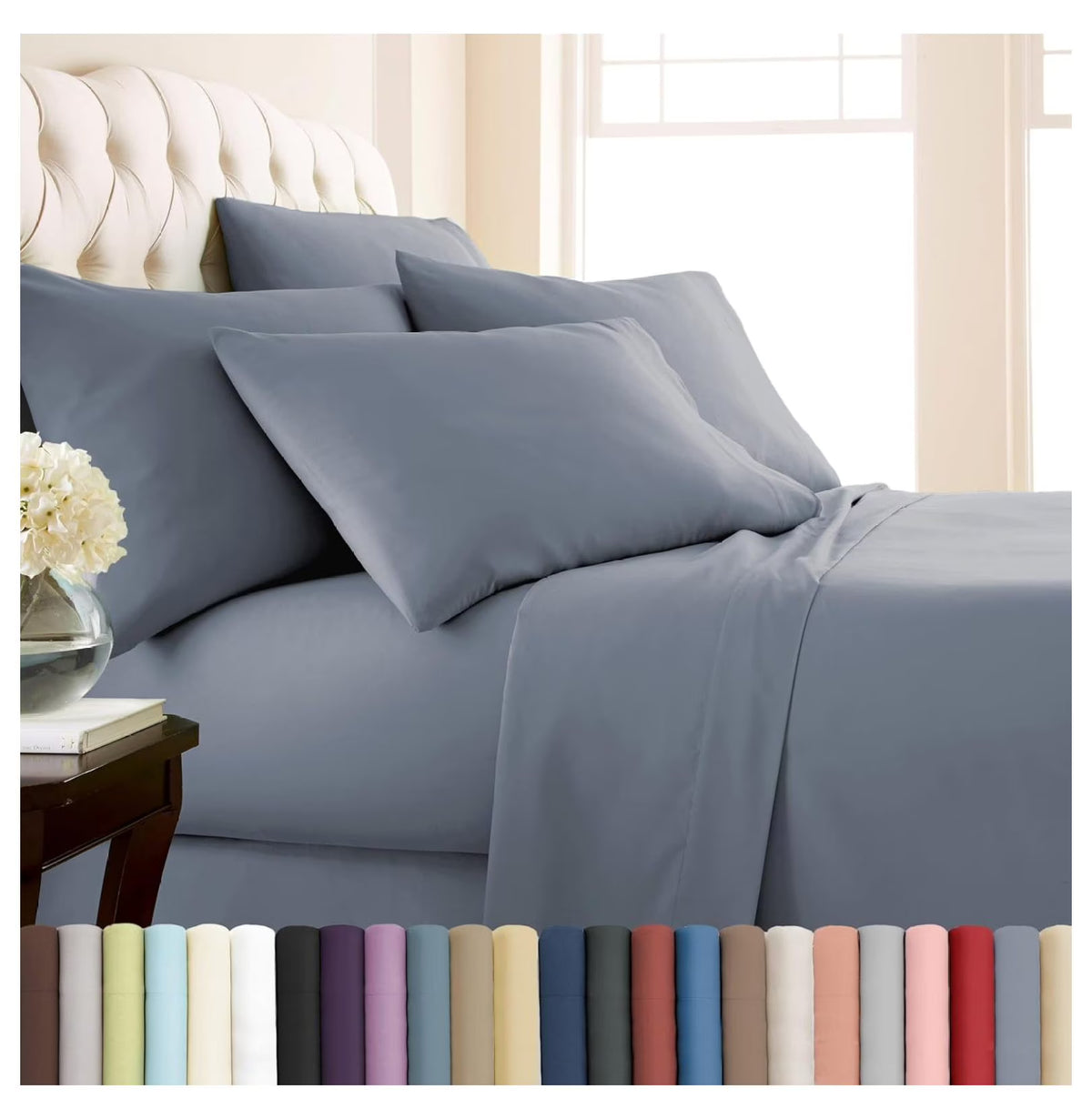 6-Piece King Microfiber Sheet Set with 21" Deep Fitted Sheet, Slate Blue P301599
