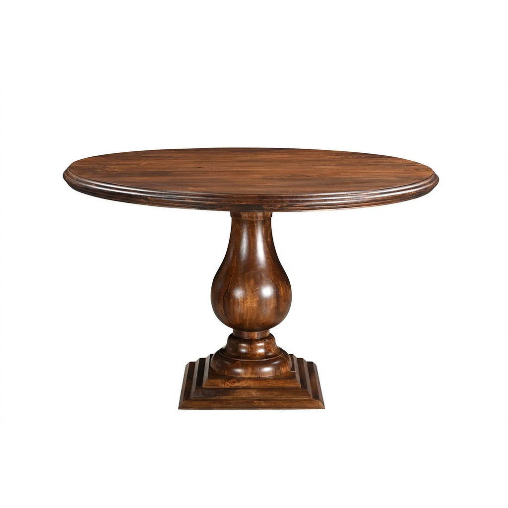 48" Round Solid Wood Pedestal Dining Table in Dark Brown I8640