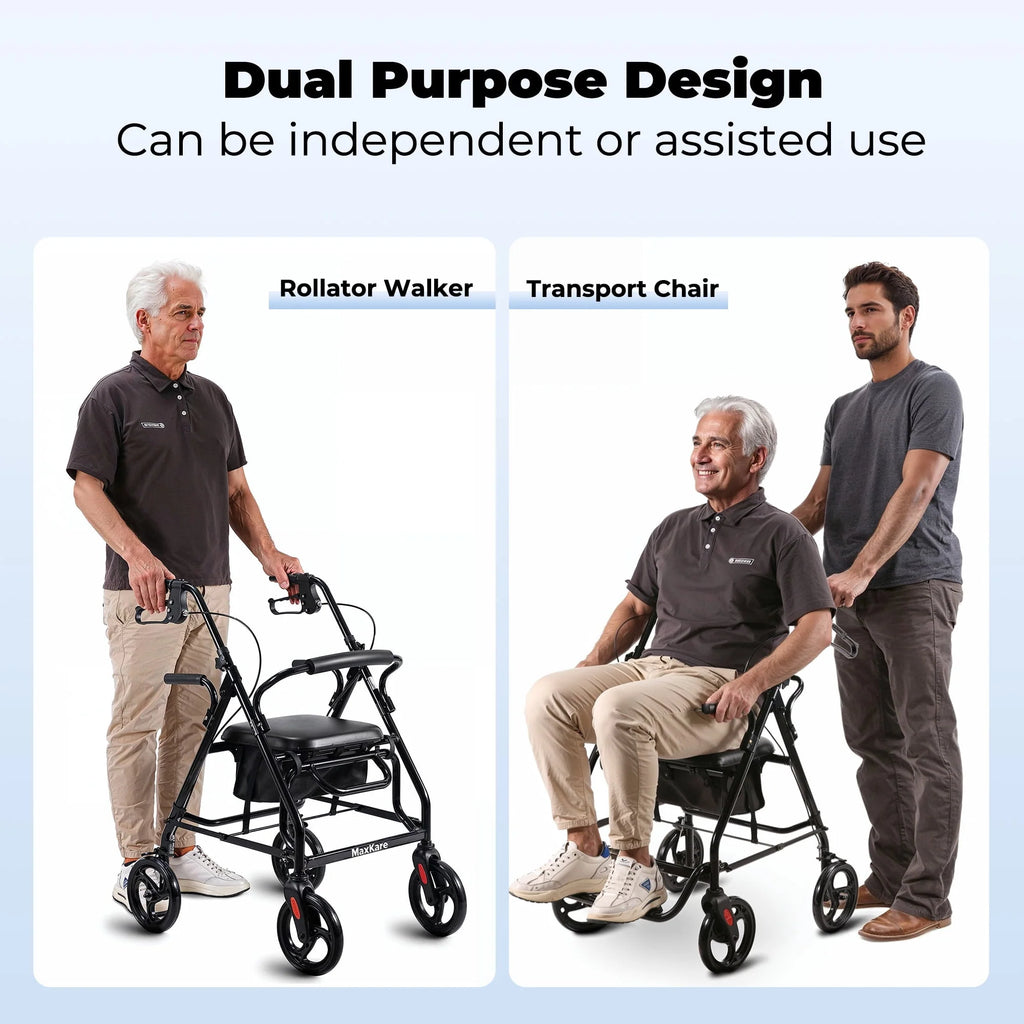 Black Height Adjustable Rollator Walker with Armrest and Backrest R160807
