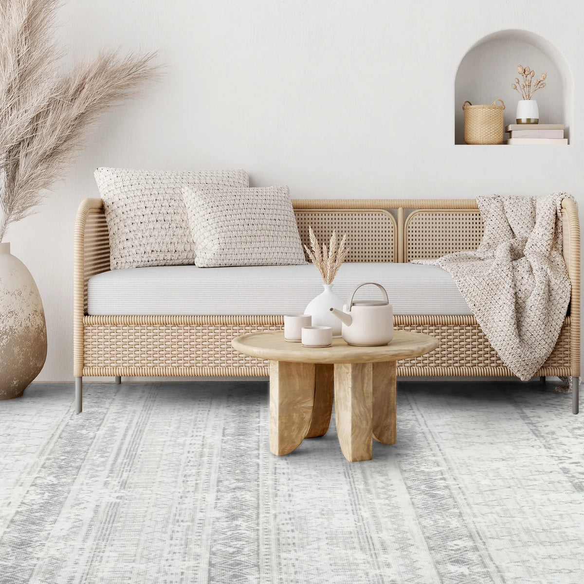 5'x8' Washable Boho Geometric Area Rug Grey T256520